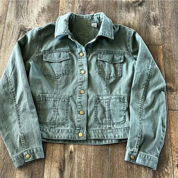 Caribbean Joe Women’s Jacket Army Green Size Large Jean Denim Cotton - Picture 1 of 11